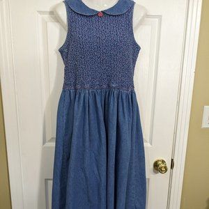 Playclothes Vintage Blue Denim  Cotton Shirred Top Sleeveless Midi Dress - S*
